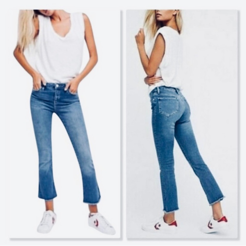 Free People High Rise Ankle Straight Jeans with Raw Hem Size 29 Retail $78